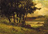 Edward Mitchell Bannister landscape with cows grazing near river painting